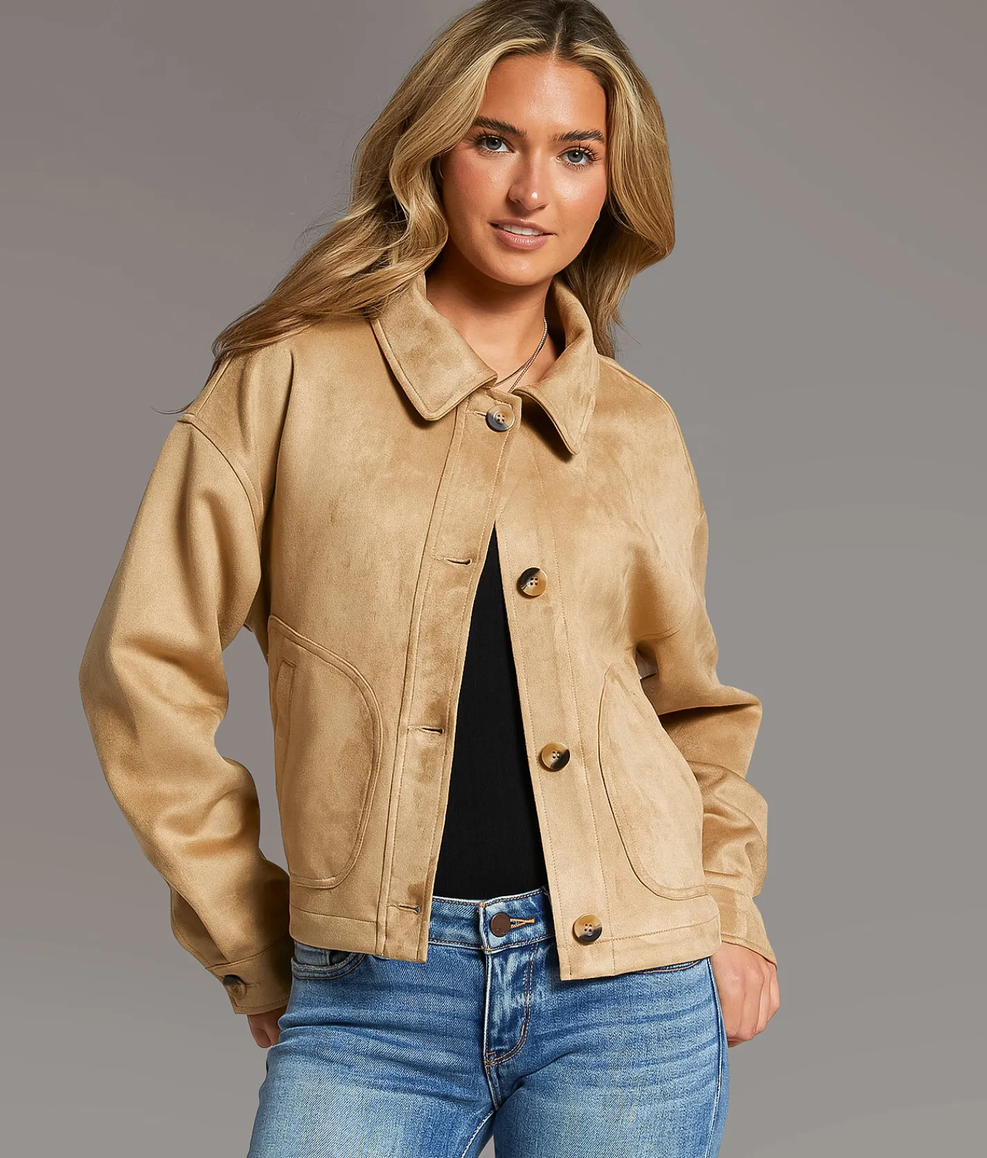 BKE Faux Suede Jacket Tan Clearance