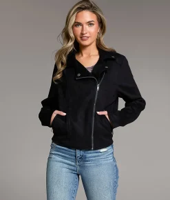 BKE Faux Suede Moto Jacket Black Hot