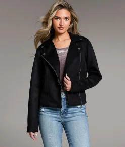 BKE Faux Suede Moto Jacket Black Hot