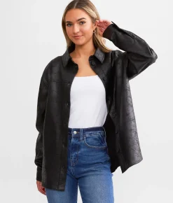 Tops|Coats & Jackets | red by BKE Faux Suede Shacket Black