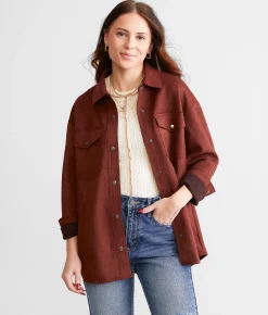 Willow & Root Faux Suede Shacket Rum Raisin Discount