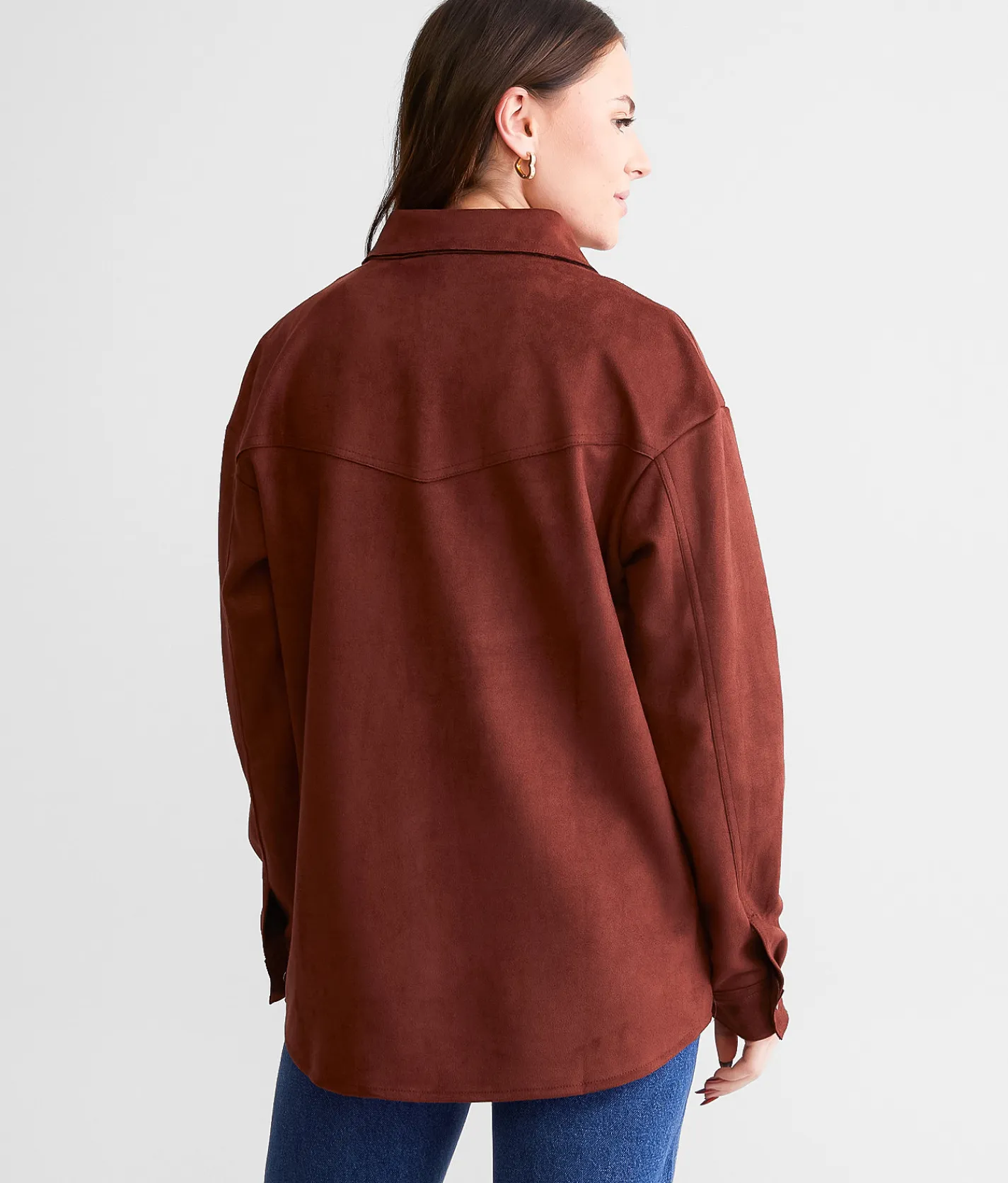Willow & Root Faux Suede Shacket Rum Raisin Discount