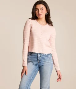 Tops | Z Supply Ferris Striped Henley Washed Pink