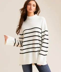 Z Supply Fin Striped Sweater Sea Salt Hot