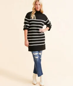 Tops | Z Supply Fin Striped Tunic Sweater Black
