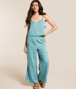 Z Supply Fiore Crinkle Satin Cropped Tank Top Sea Pine Clearance