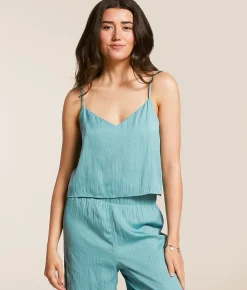 Z Supply Fiore Crinkle Satin Cropped Tank Top Sea Pine Clearance