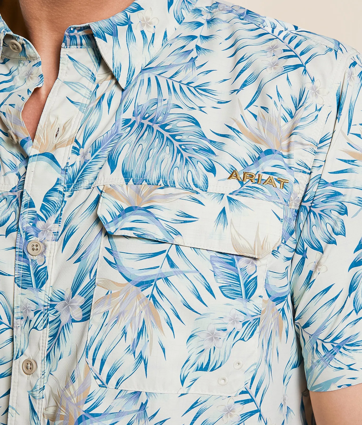 Tops | Ariat Fitted VentTEK Shirt Khaki Palm Print
