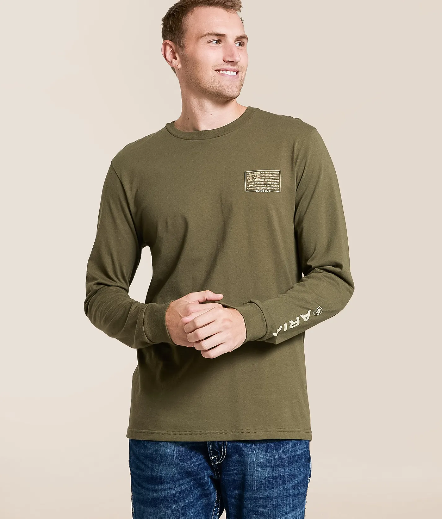 Tops|Graphic T-Shirts | Ariat Flag Vertical Patriot T-Shirt Army Green