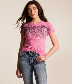 Tops | Affliction Flaming Dragon T-Shirt Pink Burnout Wash
