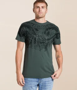 Affliction Flaming Dragon T-Shirt Dark Forest Clearance