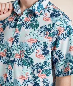 Departwest Flamingo Athletic Performance Stretch Shirt White Teal Discount