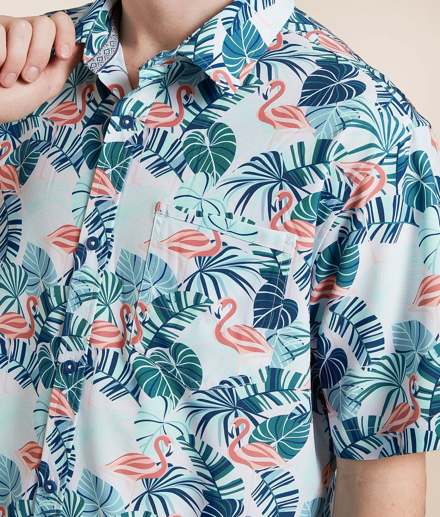 Departwest Flamingo Athletic Performance Stretch Shirt White Teal Discount