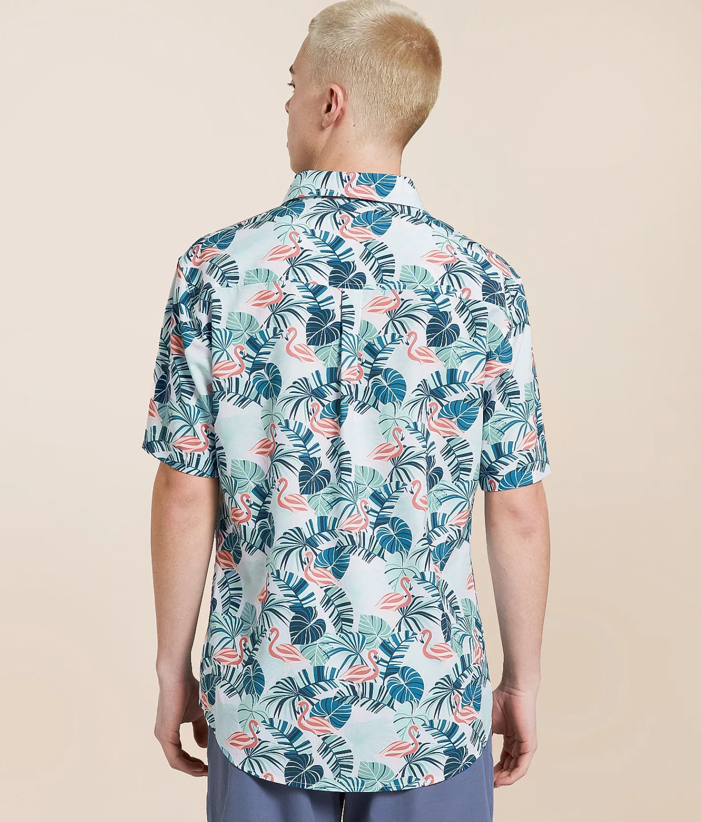 Departwest Flamingo Athletic Performance Stretch Shirt White Teal Discount