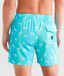 Bottoms|Swimwear | Maven Co-op Flamingo Stretch Swim Trunks Turquoise