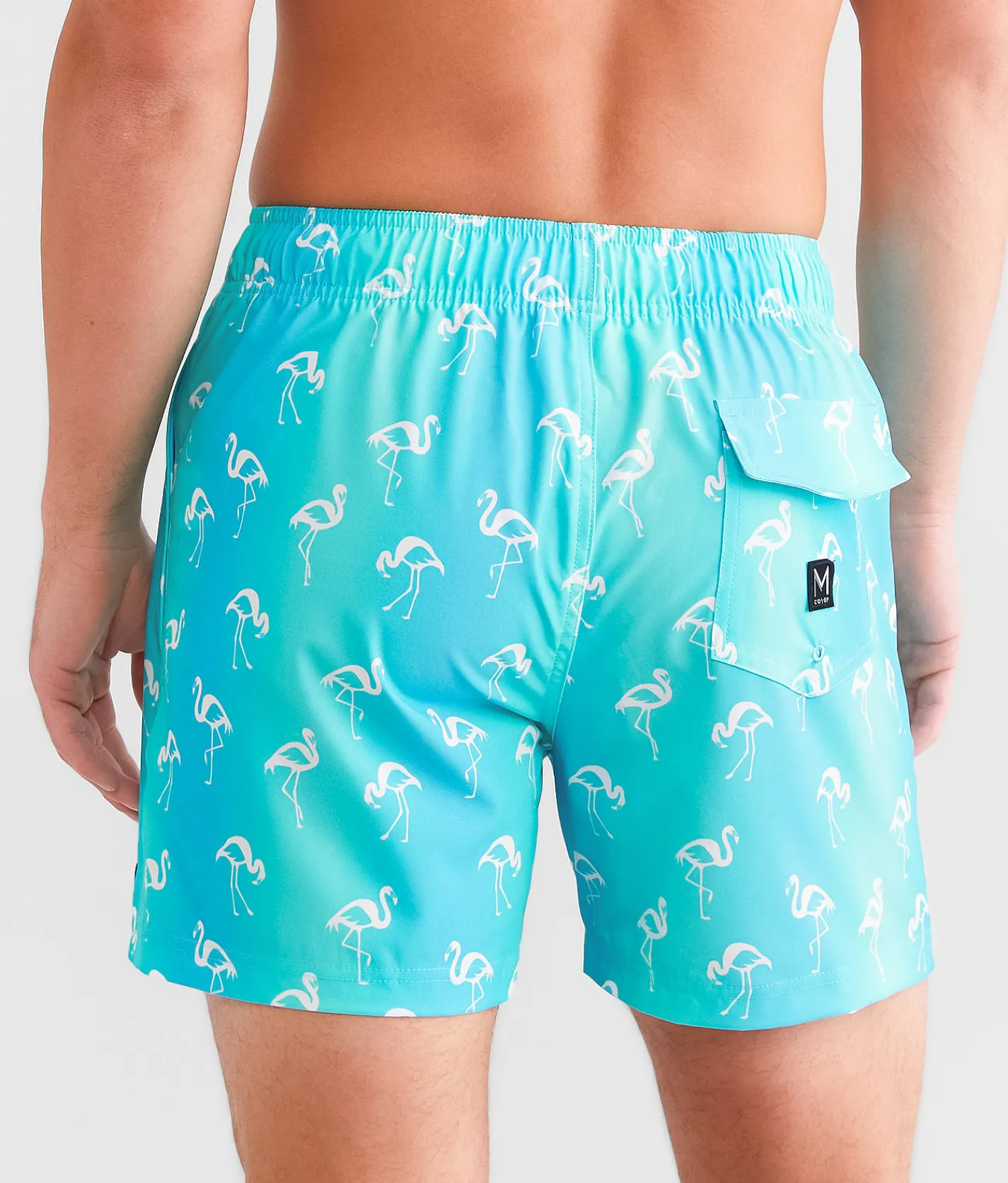Bottoms|Swimwear | Maven Co-op Flamingo Stretch Swim Trunks Turquoise