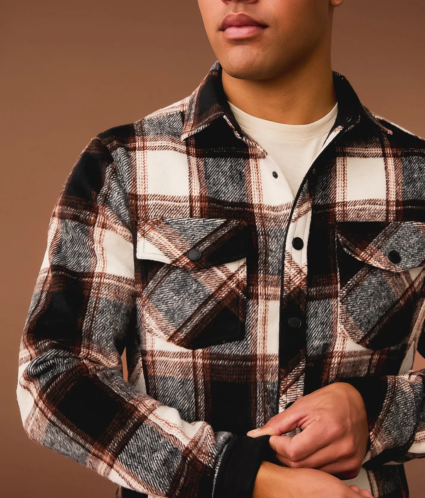 Tops | Outpost Makers Flannel Athletic Shirt Cream Navy Rust