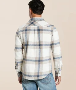 Departwest Flannel Athletic Shirt Cream Navy Tan Sale