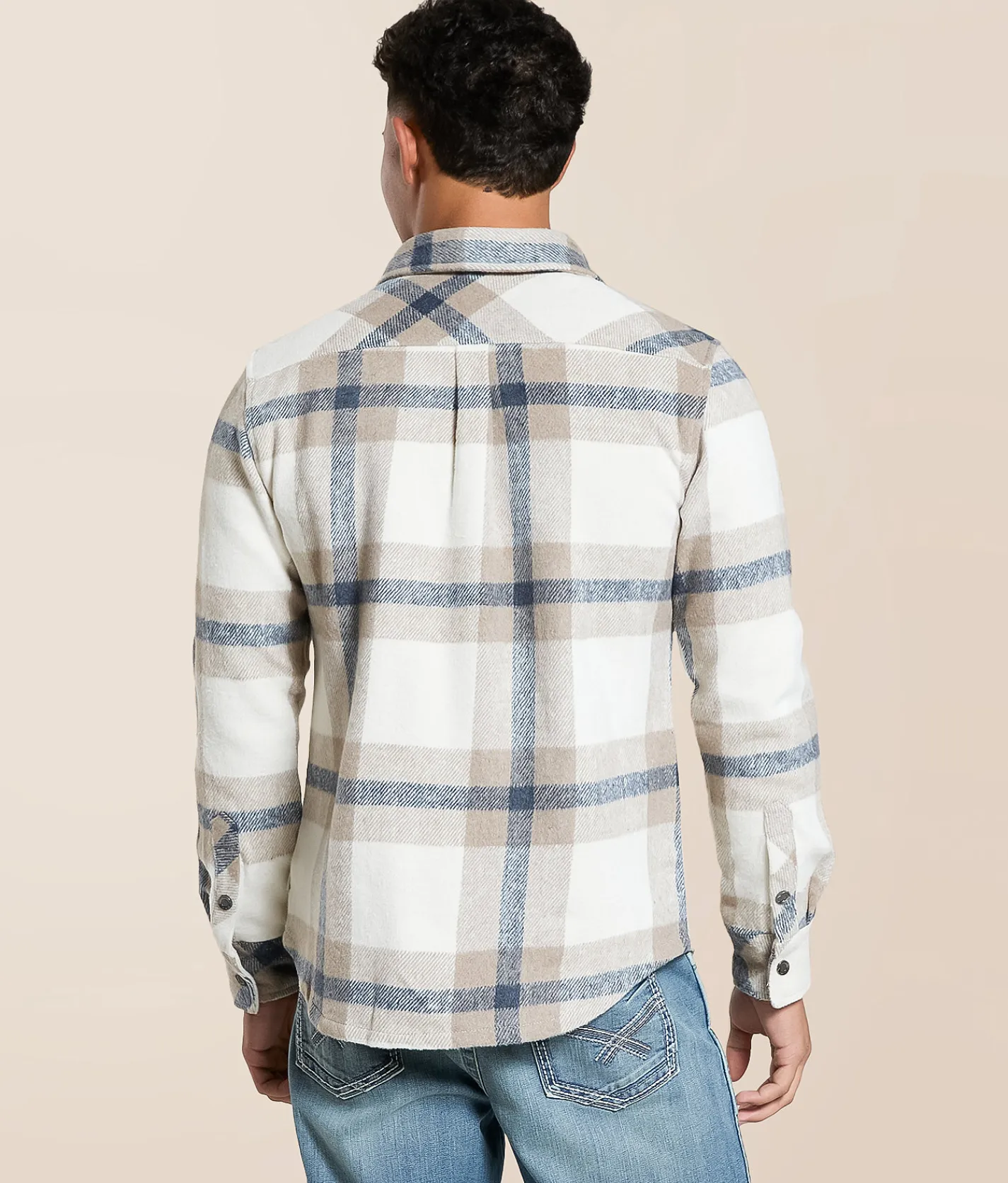 Departwest Flannel Athletic Shirt Cream Navy Tan Sale