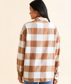 Tops | BKE Flannel Boyfriend Shirt Rust Cream