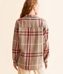 Tops | Modish Rebel Flannel Boyfriend Shirt Taupe Multi