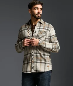 Tops | Outpost Makers Flannel Knit Athletic Shirt Grey Tobacco