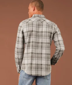 Outpost Makers Flannel Knit Standard Shirt Cream Brown Black Online
