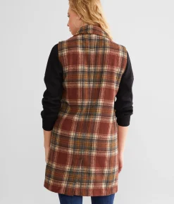 BKE Flannel Longline Vest Brick Sale