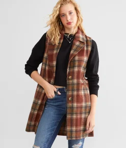 BKE Flannel Longline Vest Brick Sale