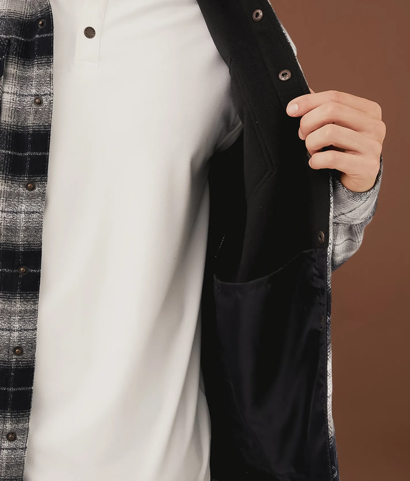 Tops|Coats & Jackets | Outpost Makers Flannel Shacket Black Grey White