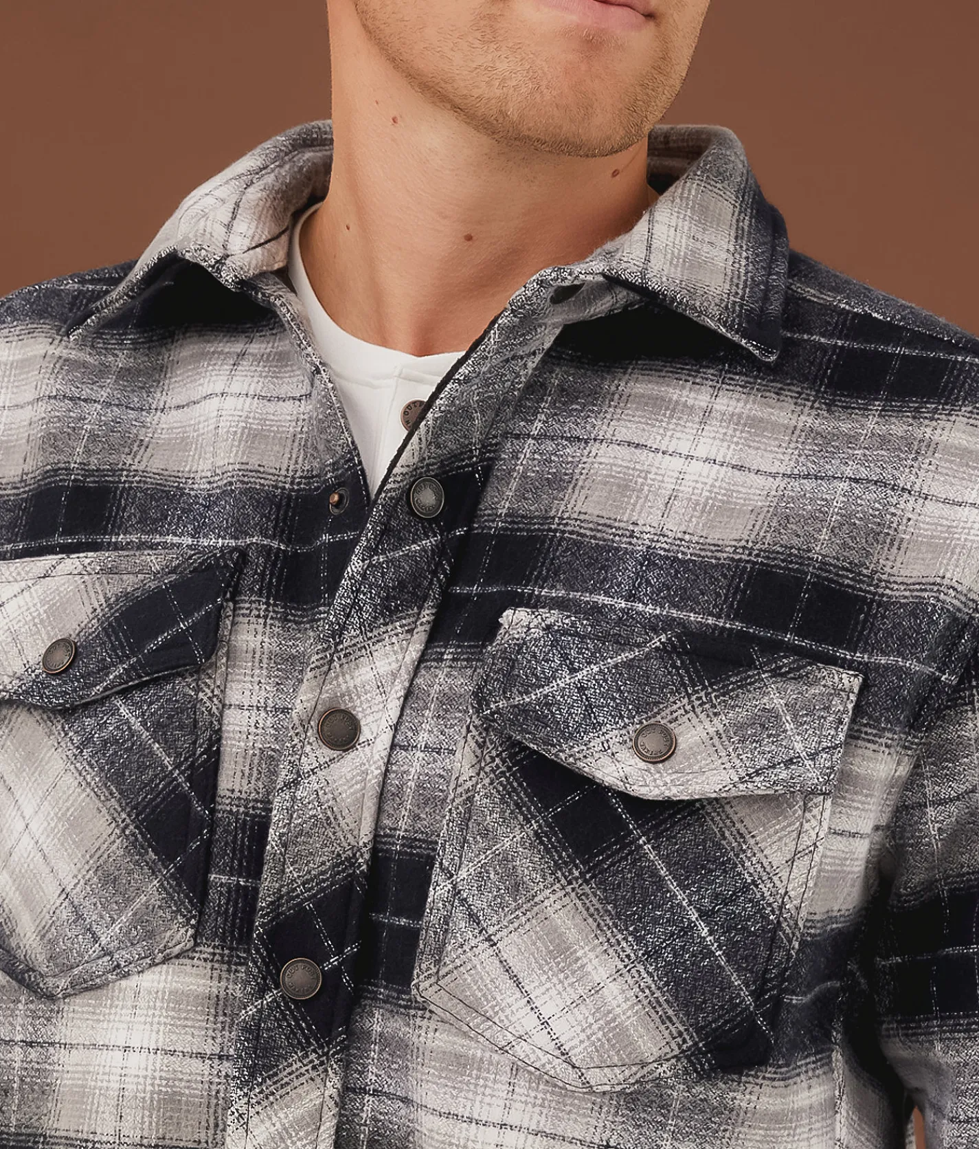 Tops|Coats & Jackets | Outpost Makers Flannel Shacket Black Grey White