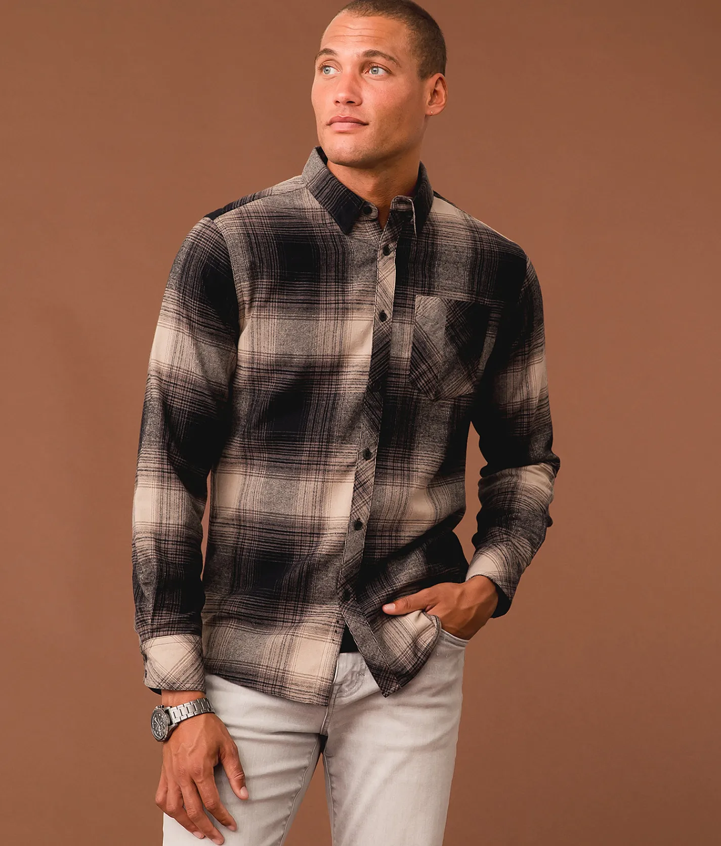 Tops | Outpost Makers Flannel Standard Shirt Black Tan