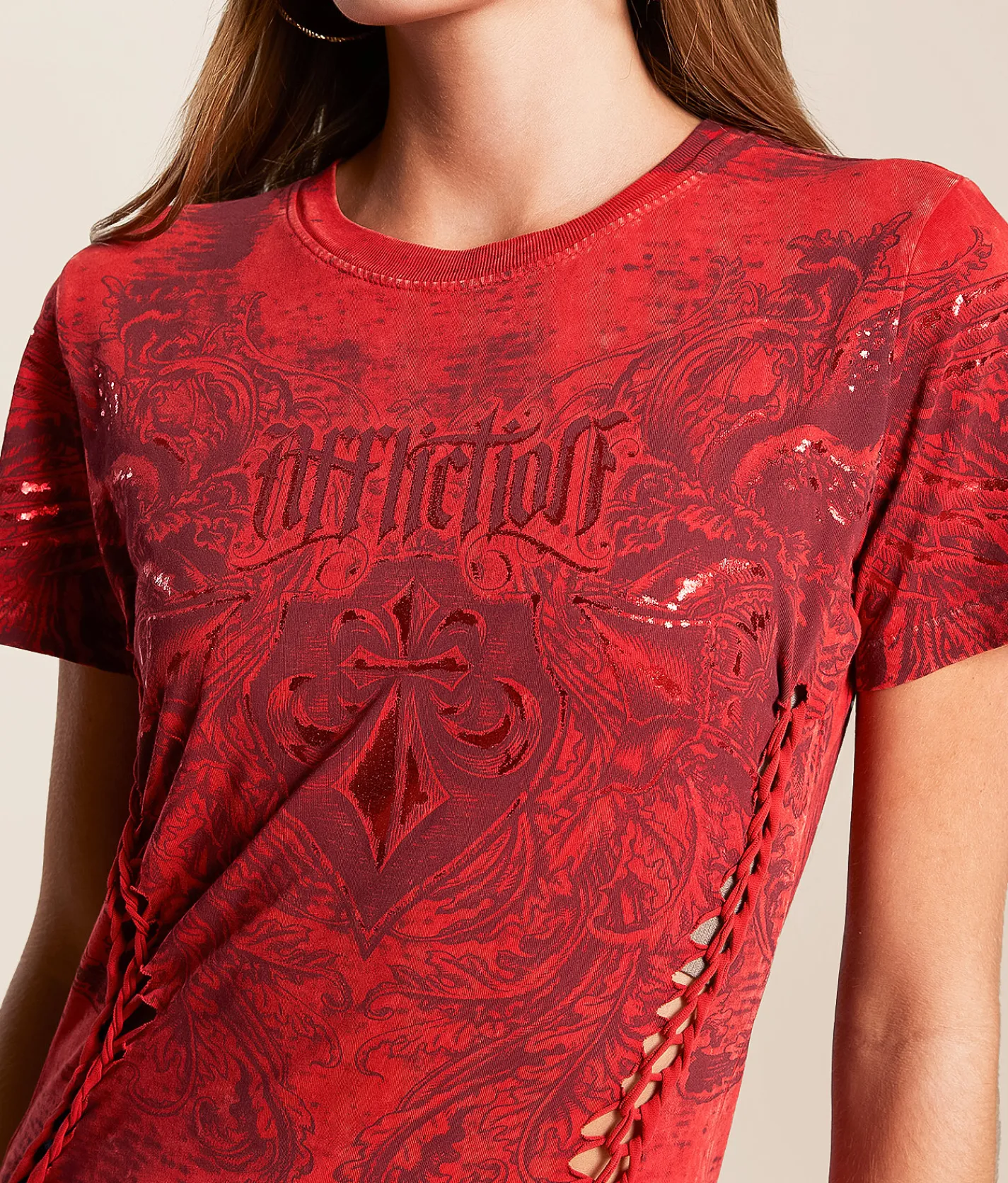 Affliction Fleuresque T-Shirt Cherry Lava Wash