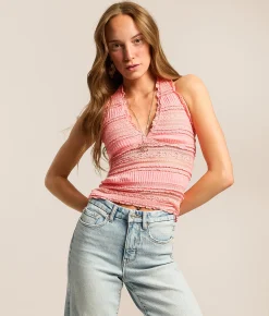 Free People Flirty Frills Halter Tank Top Pink Neons Online