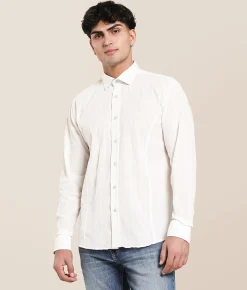Tops | Eight X Flocked Tonal Striped Shirt White