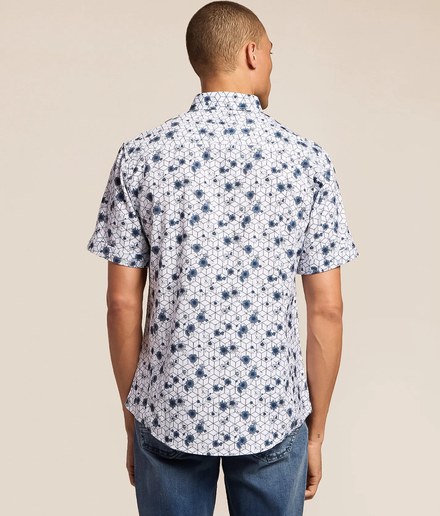 J.B. Holt Floral Athletic Performance Stretch Shirt White Navy Hot