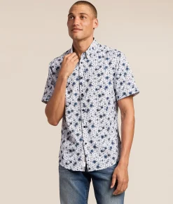 J.B. Holt Floral Athletic Performance Stretch Shirt White Navy Hot