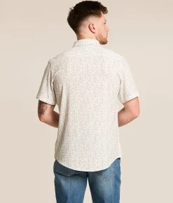 Tops | J.B. Holt Floral Athletic Performance Stretch Shirt White Tan