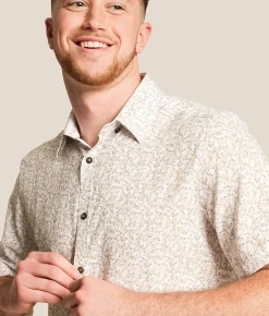 Tops | J.B. Holt Floral Athletic Performance Stretch Shirt White Tan
