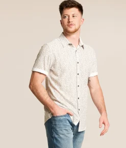Tops | J.B. Holt Floral Athletic Performance Stretch Shirt White Tan