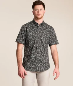 J.B. Holt Floral Athletic Performance Stretch Shirt Black Light Blue Grey Hot
