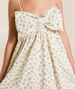 Willow & Root Floral Bow Dress Cream Brown Discount