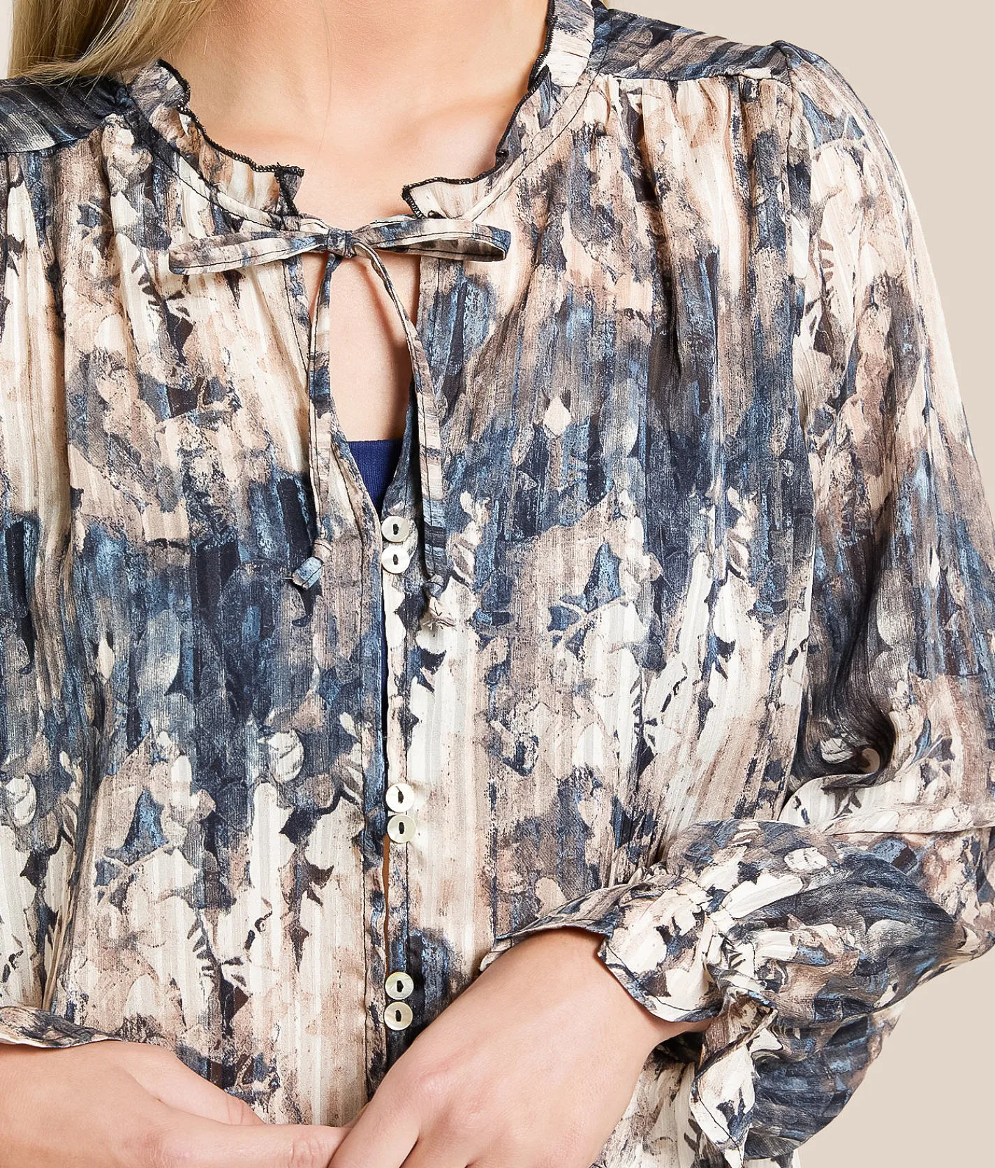 Tops | Daytrip Floral Chiffon Blouse Denim Tan