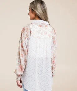 Tops | Daytrip Floral Chiffon Blouse Cream Mauve