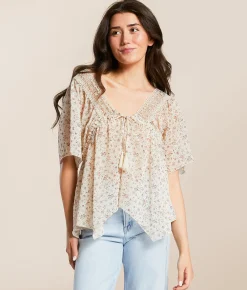 Tops | Daytrip Floral Chiffon Empire Top Natural