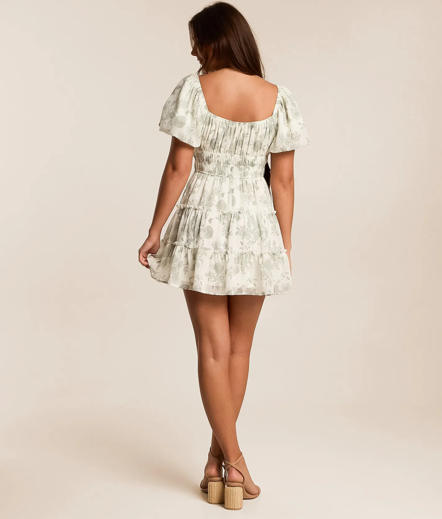 Trixxi Floral Chiffon Mini Dress White Sage New