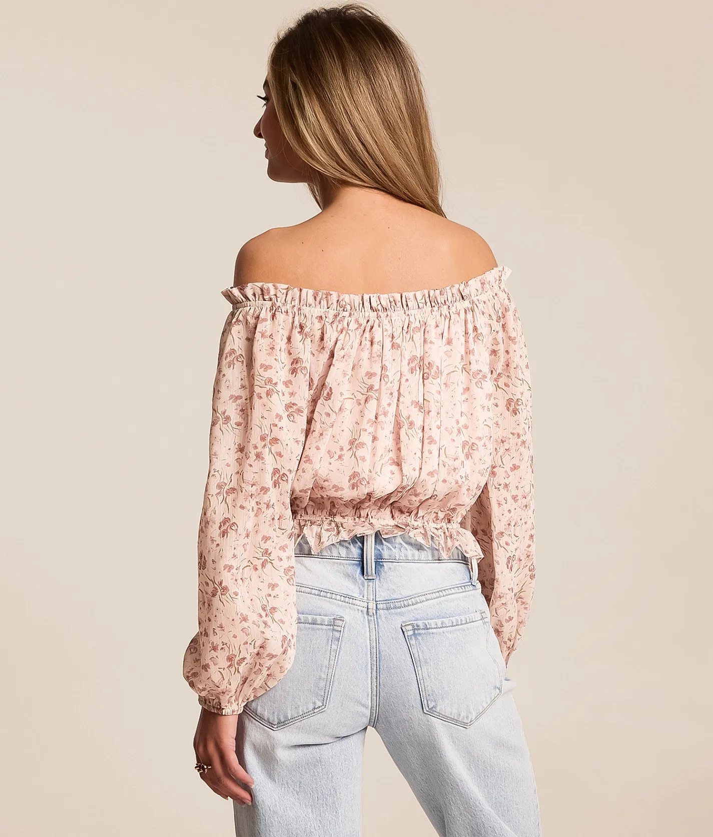 Willow & Root Floral Chiffon Off The Shoulder Top Pink Hot
