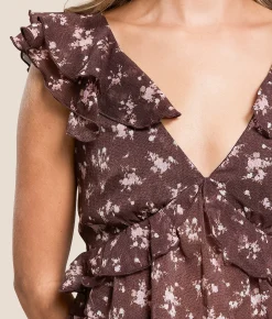 Tops | Trixxi Floral Chiffon Ruffle Top Brown