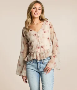 Willow & Root Floral Chiffon Top Pink Multi New