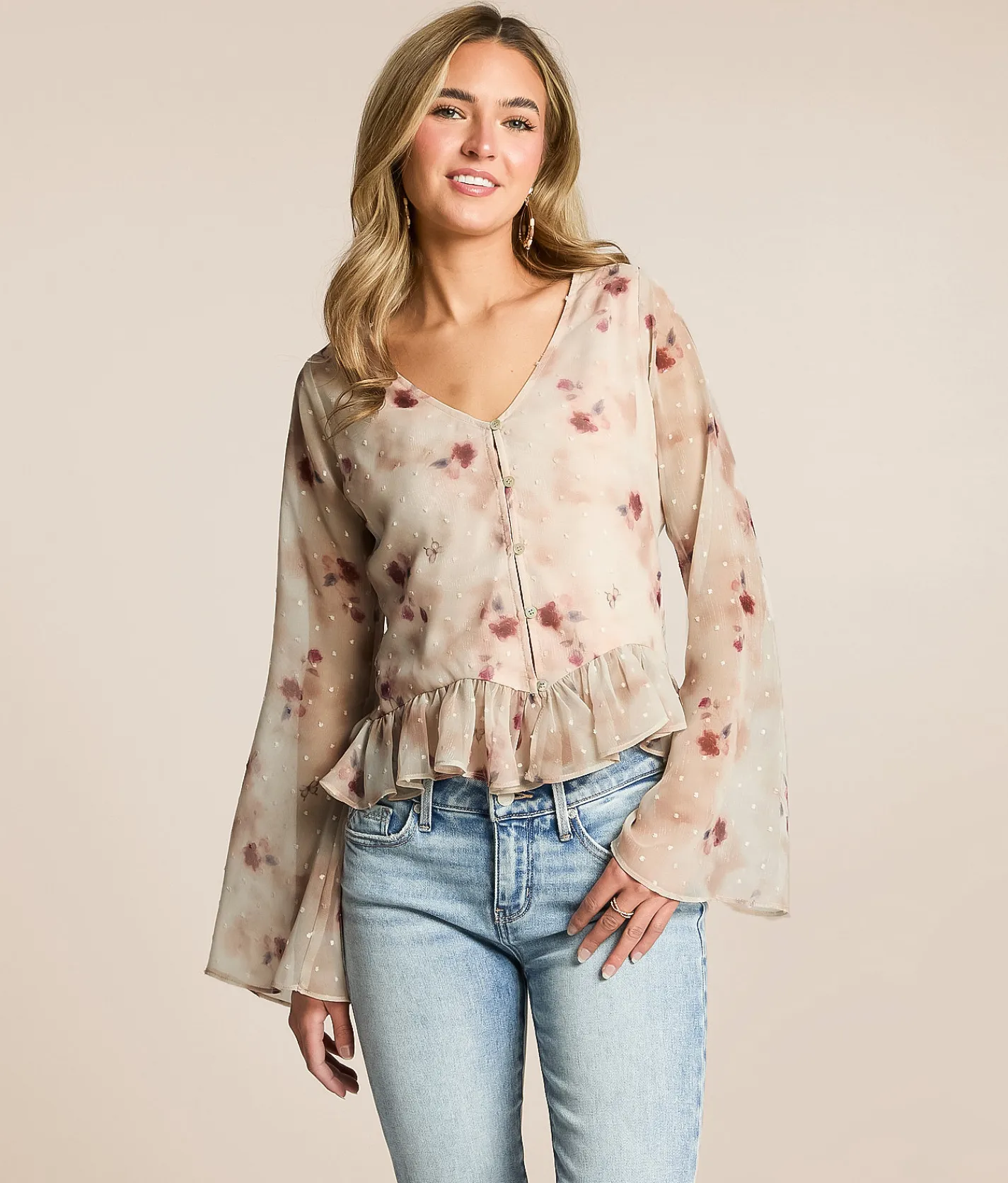 Willow & Root Floral Chiffon Top Pink Multi New